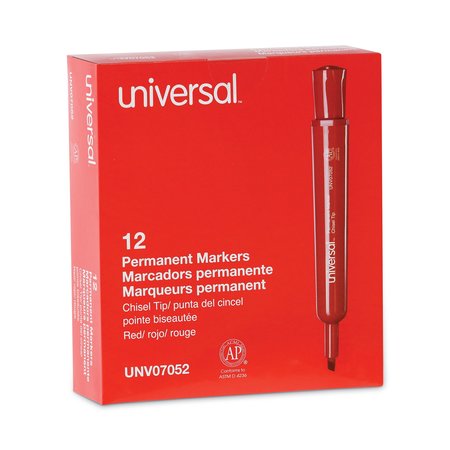 UNIVERSAL Chisel Tip Permanent Marker, Broad, Red, PK12 UNV07052